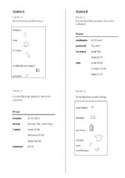 English Worksheet: Shop conversations: role-play cards