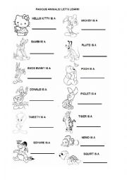 English Worksheet: Animals vocabulary - Famous animals