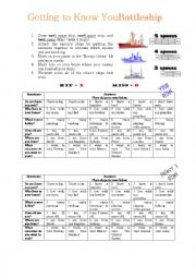 English Worksheet: Getting To Know You Battleship