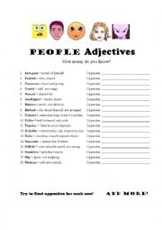 English Worksheet: People Adjectives