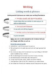 English Worksheet: Writing - Linking words & Phrases 