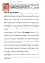 English Worksheet: Charles CHAPLIN, the great dictators speech