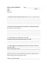 English Worksheet: Musical Self-Assessment