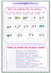 English Worksheet: Usual Interrogative Pronouns (with answer key)