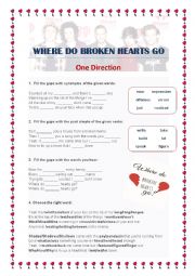 English Worksheet: Song: Where do broken hearts go - One Direction