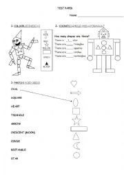 English Worksheet: Shapes Test Paper