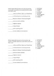 English Worksheet: Resume Checklist (Personal Skills survey w/ grammar exercise for ESL students)