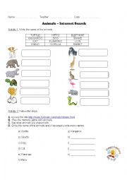 English Worksheet: Animals - Internet Search