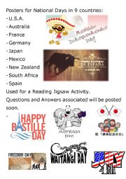 English Worksheet: Reading Jigsaw - National Day around the World Posters - Part 1 of 4