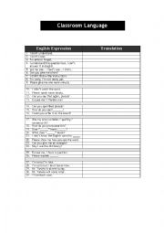English Worksheet: Classroom Langauge - Classroom Questions and Comments for Students 