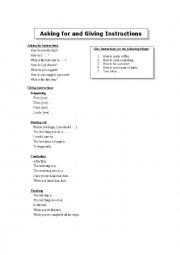 English Worksheet: Asking for and Giving Instructions