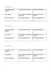 English Worksheet: Bingo: Find someone who