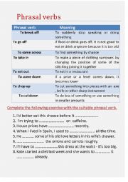 English Worksheet: Phrasal verbs 