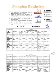 English Worksheet: Shopping Battleship