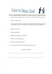 English Worksheet: First day of class group questionnaire