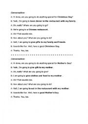 English Worksheet: Conversation/ Dialogues on Celebrations, Holidays and Festivals 