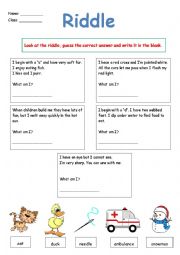 kid riddles worksheet