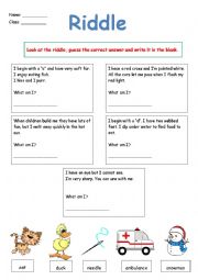 English Worksheet: Riddle