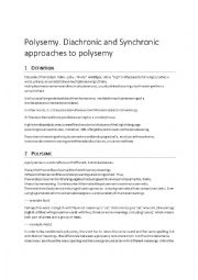 English Worksheet: Polysemy. Diachronic and Sychronic approaches