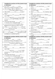 English Worksheet: Present Simple and Present Continuous practice