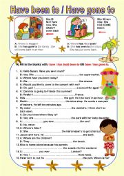 English Worksheet: Have been to - Have gone to