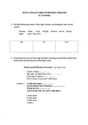 English Worksheet: Greenday song: Boulevard of Broken Dreams