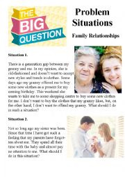 English Worksheet: Family Relationships (Problem Situations)