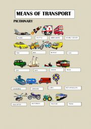 English Worksheet: MEANS OF TRANSPORT PICTIONARY