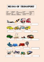 English Worksheet: MEANS OF TRANSPORT GAP-FILL