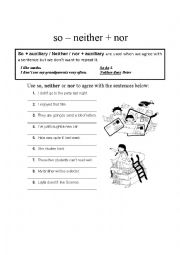 English Worksheet: so and neigther