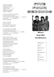 English Worksheet: FiveFourSeconds (by Rihana, Kanye West and Paul McCarney)