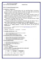 English Worksheet: the second term Exam of English about a survey 