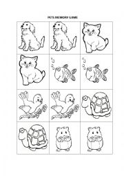 English Worksheet: Pets Memory Game