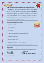 English Worksheet: birthday exam (Reading/ Grammar/ Writing)