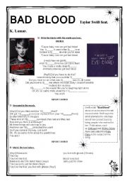 English Worksheet: Bad Blood Taylor Swift feat. Kendrick Lamar