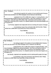 English Worksheet: letter of application
