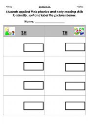 English Worksheet: Phonics Cut and Paste Activity (CH NG TH SH)