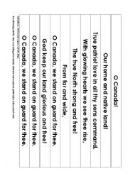 English Worksheet: Song:  O Canada Lyrics Puzzle