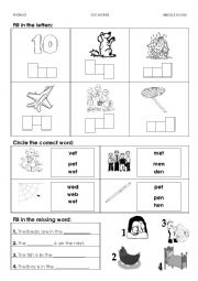 English Worksheet: Phonics Worksheet (E, I and U middle sound)