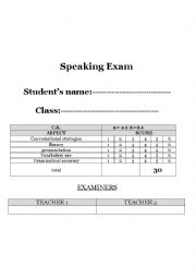 English Worksheet: Speaking Exam