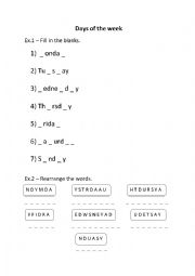 English Worksheet: Days of the week