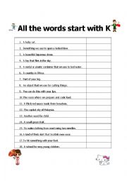 English Worksheet: All the Words Start with K