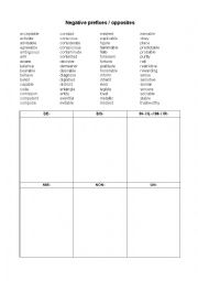 English Worksheet: Negative prefixes (key included)