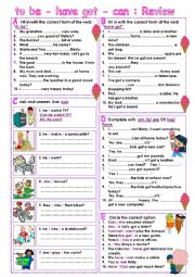English Worksheet: To be - Have got - Can : Review