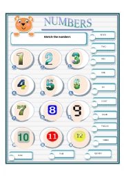 English Worksheet: NUMBERS 1-12