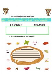 English Worksheet: Countable and Uncountable foods with pizza