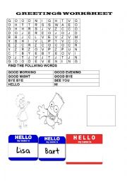 English Worksheet: greetings word search