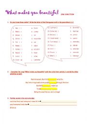 English Worksheet: Song What makes you beautiful