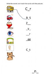 English Worksheet: Match and write vowels