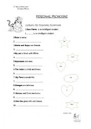 English Worksheet:     PERSONAL PRONOUNS